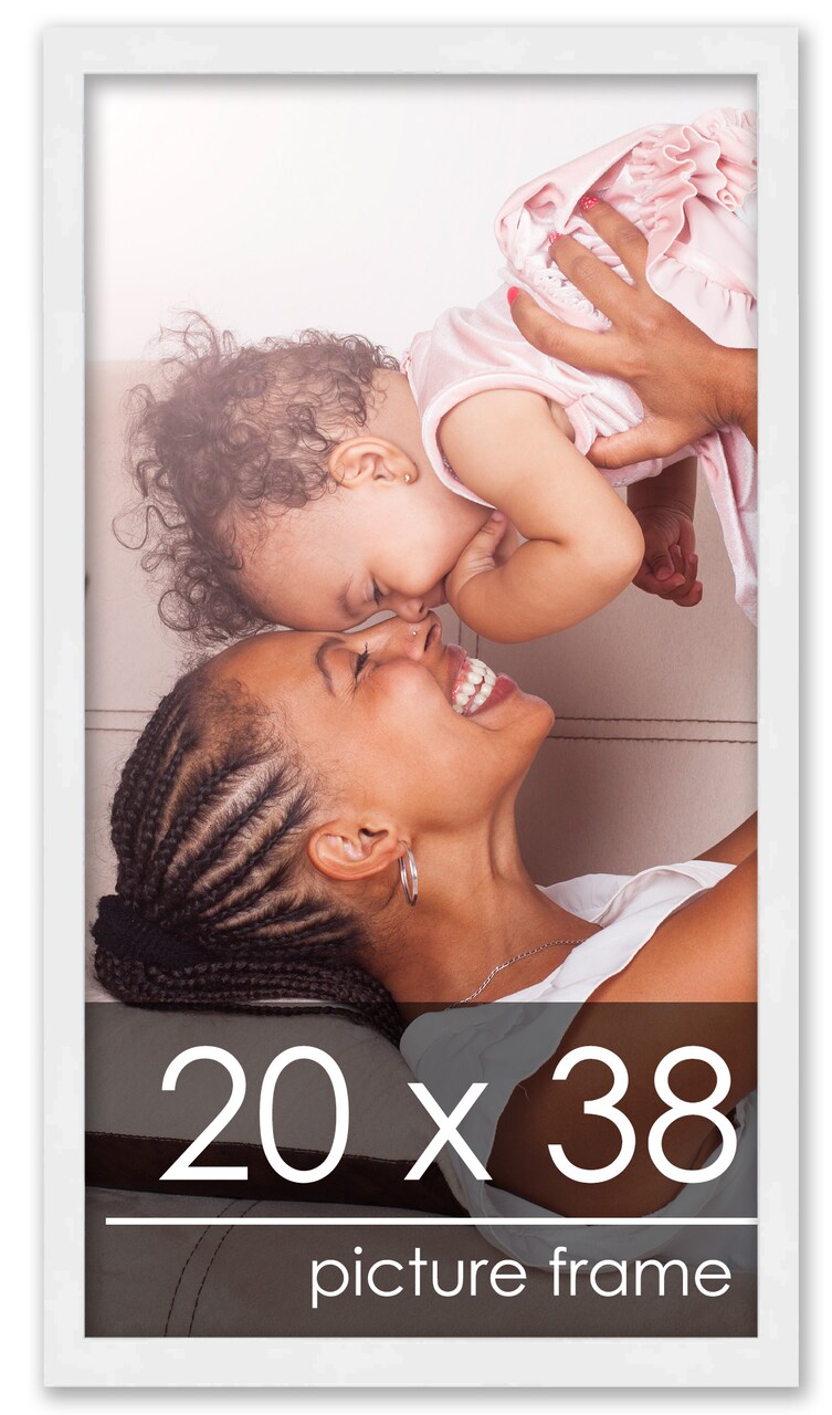 20x38 White Wood Picture Frame - UV Acrylic, Foam Board Backing, Hanging Hardware